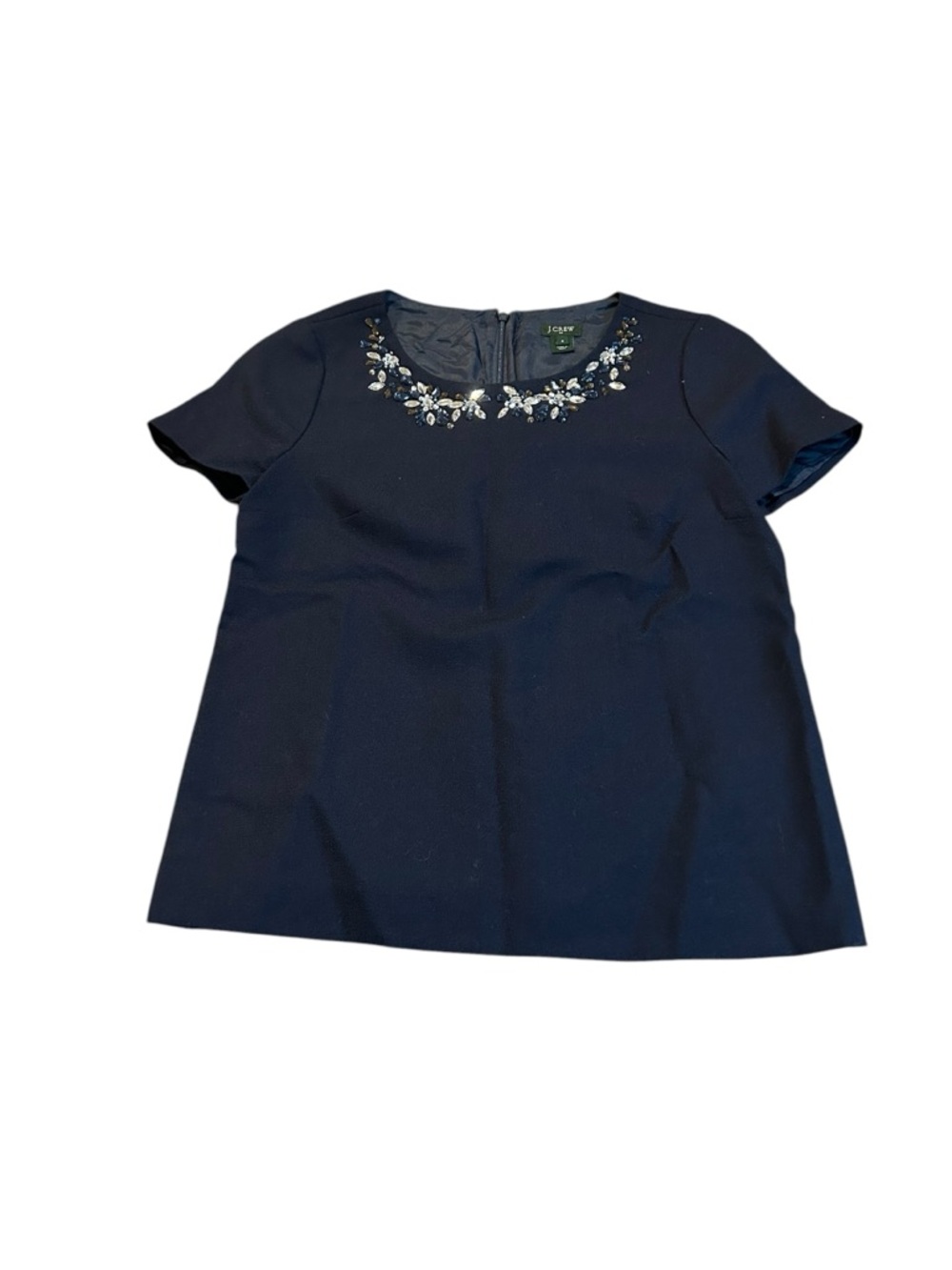 J. CREW navy blouse with beaded neckline